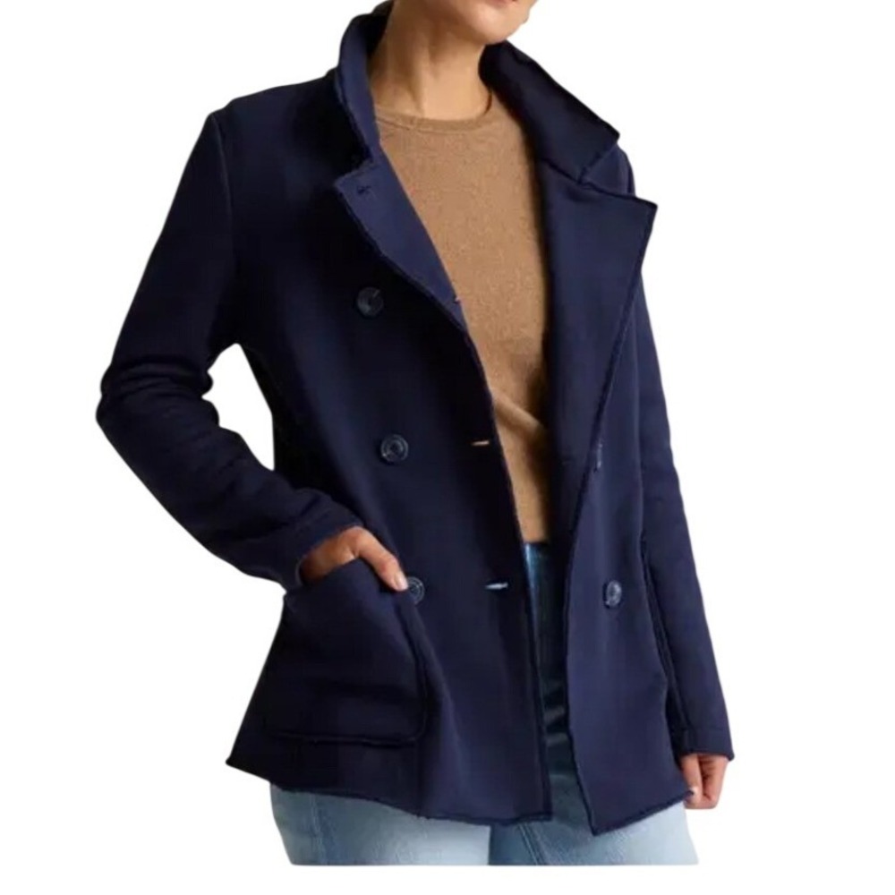 Quince Organic Cotton French Terry Fleece Peacoat Womens XL Deep Navy